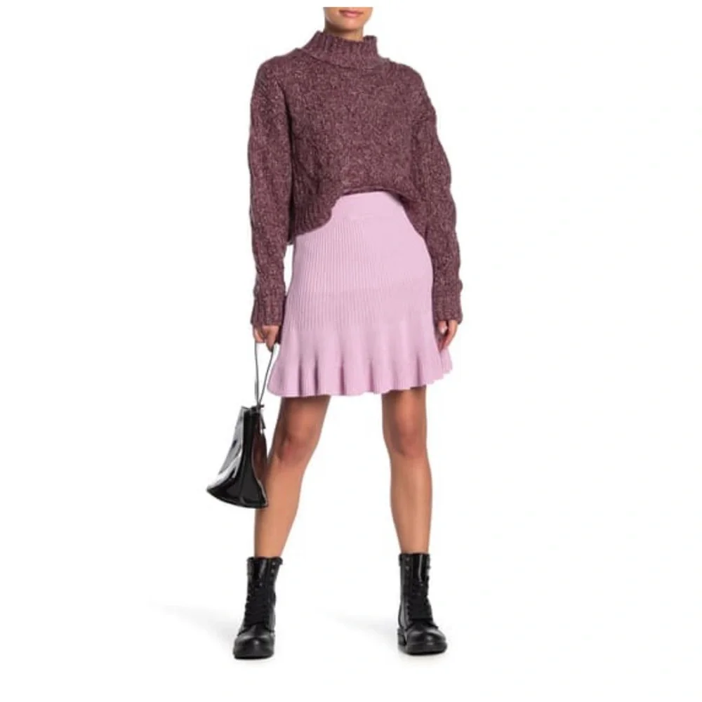 Free People Solid Gold Ribbed Sweater Mini Skirt - Picture 1 of 3